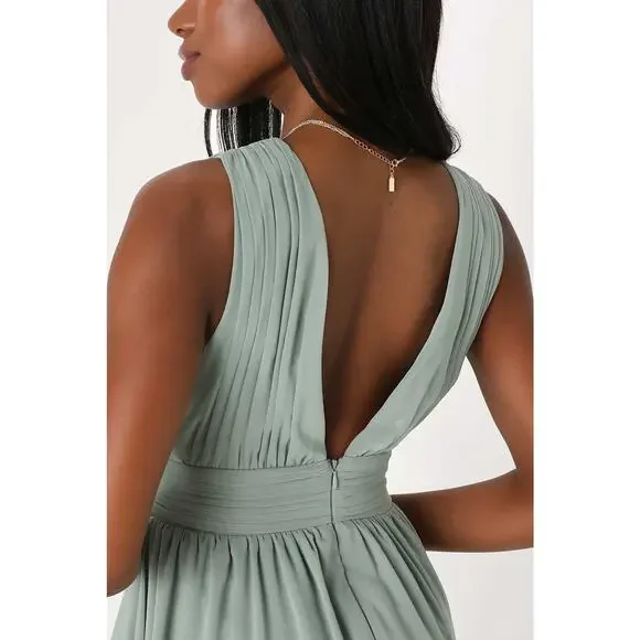 NWT Lulus Heavenly Hues Sage Brush Maxi Dress Wedding Bridesmaid Gala Size M - Picture 7 of 9